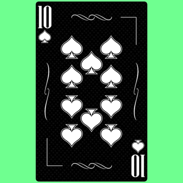 Playing card Ten suit Spades 10 black and white modern design Standard size poker poker casino 3D render 3D illustration