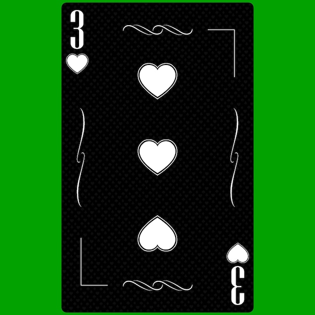 Photo playing card three of hearts 3 black and white modern design standard size poker poker casino 3d render 3d illustration