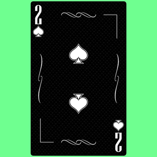 Playing card Two suit of Spades 2 black and white modern design Standard size poker poker casino 3D render 3D illustration