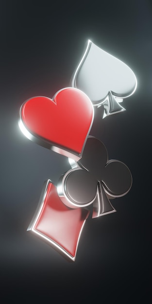 Playing cards symbol clubs diamonds spades and hearts on black background 3d render