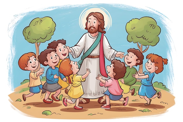 Playing children with Jesus