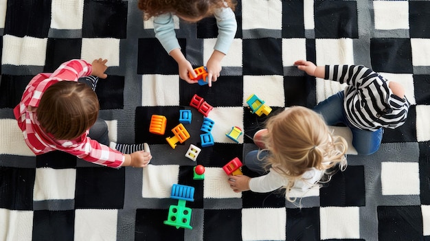 Photo playtime on grid carpet