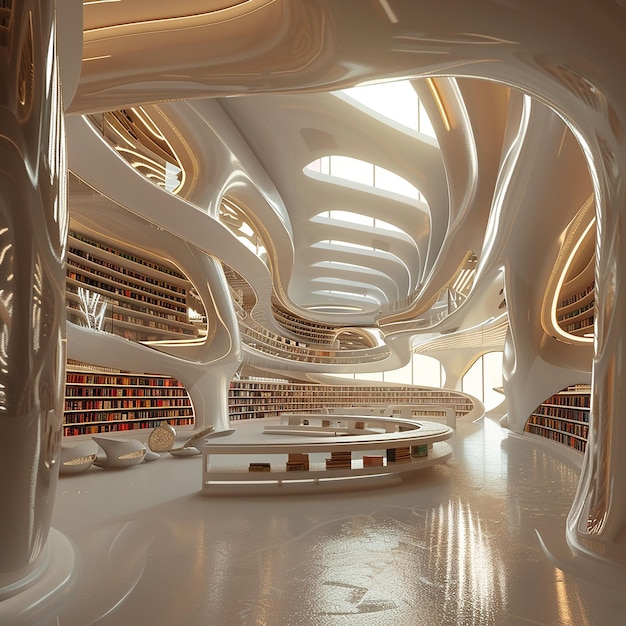 Please design a huge empty conceptual library clean and stylish the library is very neat and tidy