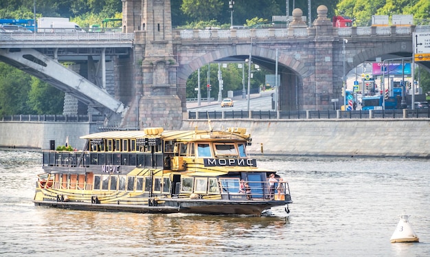 Pleasure ship Maurice on the Moscow River and Berezhkovsky bridge Moscow