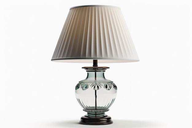 A Pleated White Shade Illuminates a Crystal Vase Lamp on a Clear PNG or White Background