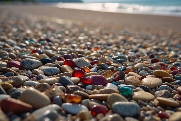 Plenty of colorful pebbles on the seashore