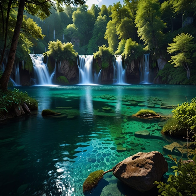 Plitvice Lakes world Avatar depiction landscapes Fleetybyche Lake forests body of water natu