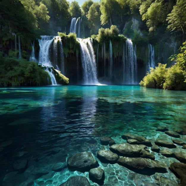 Plitvice Lakes world Avatar depiction landscapes Fleetybyche Lake forests body of water natu