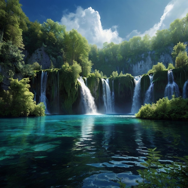 Plitvice Lakes world Avatar depiction landscapes Fleetybyche Lake forests body of water natu