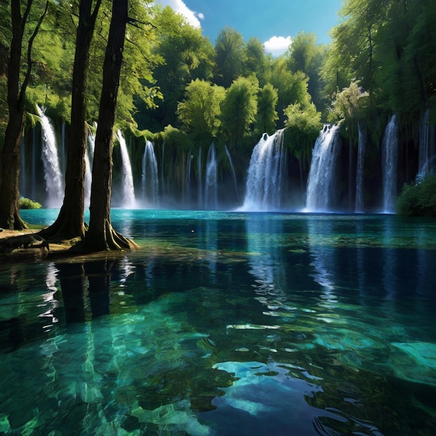 Plitvice Lakes world Avatar depiction landscapes Fleetybyche Lake forests body of water natu