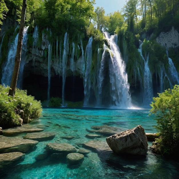 Plitvice Lakes world Avatar depiction landscapes Fleetybyche Lake forests body of water natu