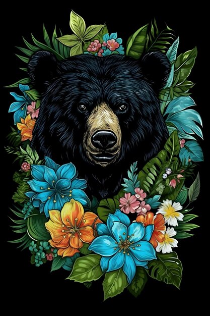 ploar bear tropical 1950 illustration vector art black background