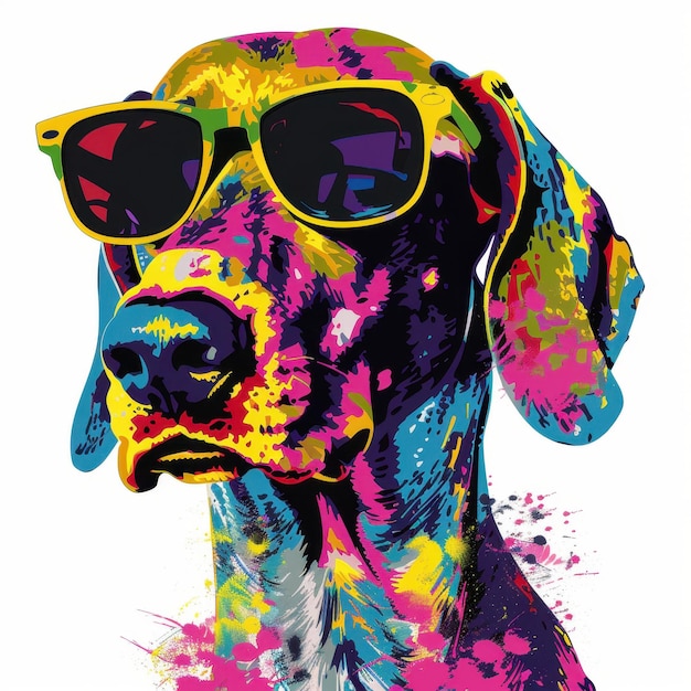 Plott Hound dog wearing sunglasses in colorful pop art style