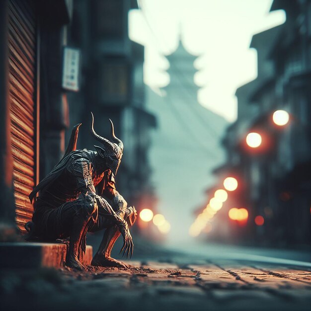 A plotting demon waiting outside the walls of the city by the road