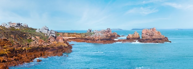 Ploumanach coast spring panorama Brittany France