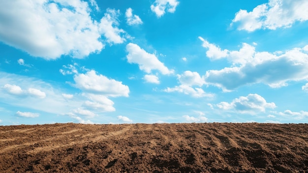 Photo plowed field under a blue sky