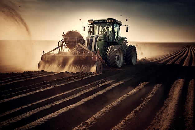 Plowed land of an agricultural field ready for planting or sowing in spring beds Agricultural land field Furrows from the plow Farm