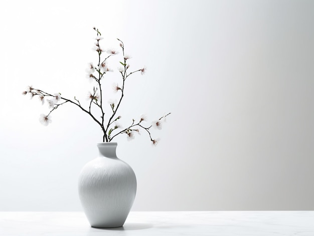 Plum Blossom Flowers Arrangement in a White Vase on a White Background Photo AI Generated