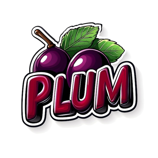 Photo plum shaped word plum on white background