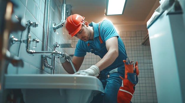 Photo a plumber plumbing professional doing his job