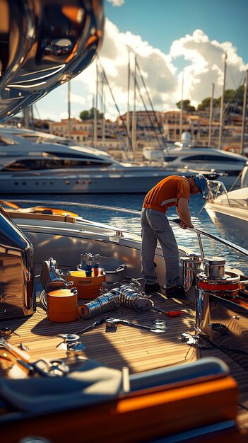 Photo plumber repairing boats plumbing system