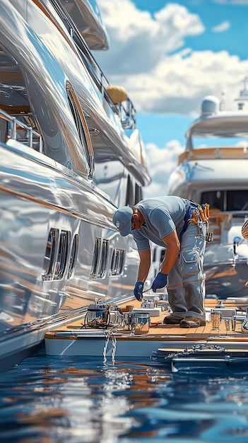 Photo plumber repairing boats plumbing system