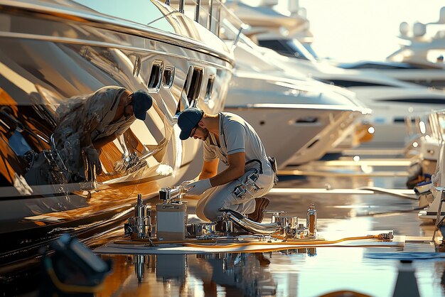 Photo plumber repairing boats plumbing system