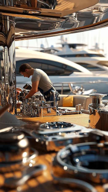 Photo plumber repairing boats plumbing system