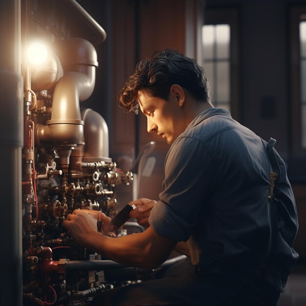 Plumber Repairing Boiler