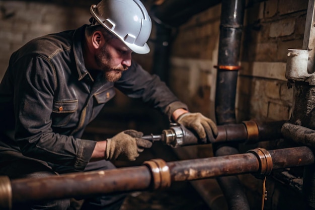 Plumber Replacing Pipe Section with Old and New Connection