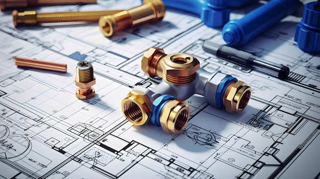 Plumbing Components Arranged On House Plans