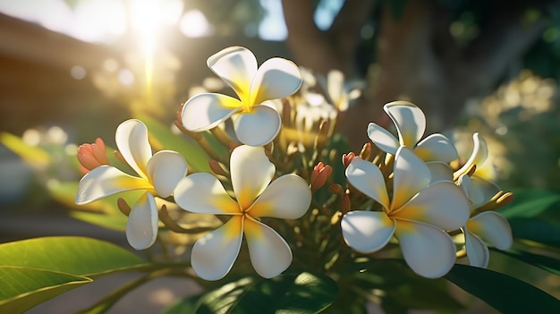 Plumeria blossom flowers hawaiian plant tropical rubra picture Ai generated art