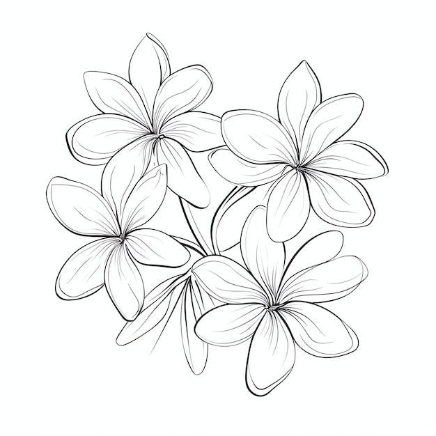 Plumeria flowers in continuous line art drawing style Minimalist black line sketch