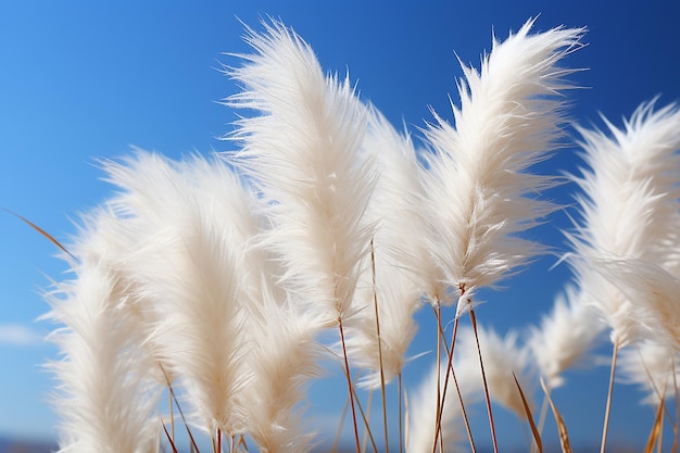 Plumes of Purity Pampas Grass Plants with Furry Inflorescence Plumes on a Black Background