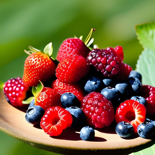 a plump and juicy strawberry sits atop a bed of lush green leaves