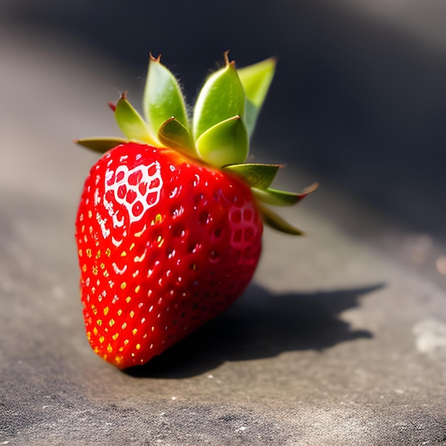 a plump and juicy strawberry sits atop a bed of lush green leaves