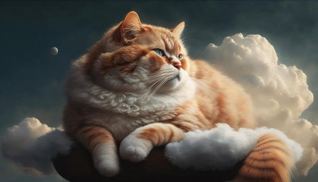 Plump Tabby Cat Relaxing on Fluffy Cloud