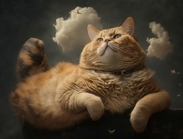 Plump Tabby Cat Relaxing on Fluffy Cloud