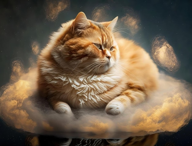 Plump Tabby Cat Relaxing on Fluffy Cloud