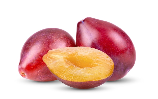 Plums plum prunes  fruit isolated on a white background