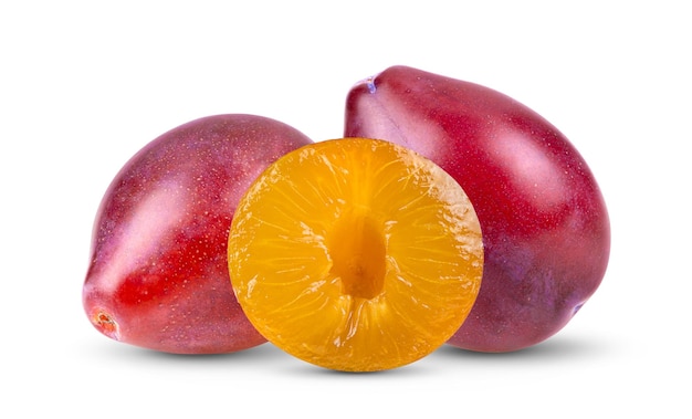 Plums plum prunes  fruit isolated on a white background