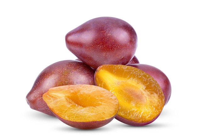 Plums plum prunes  fruit isolated on a white background