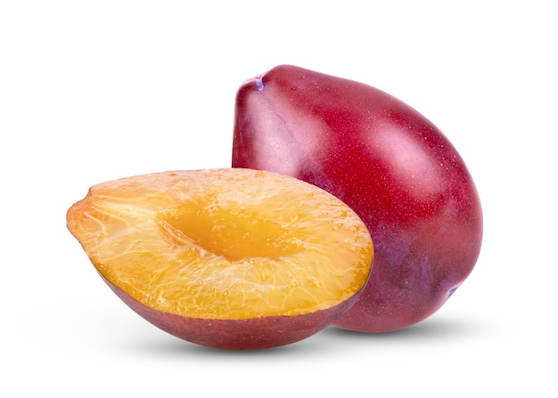 Plums plum prunes  fruit isolated on a white background