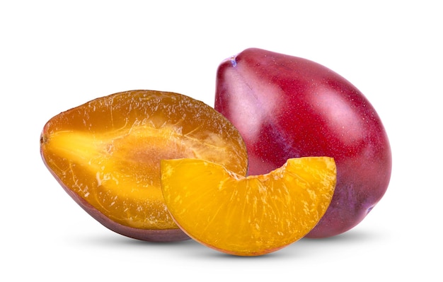 Plums plum prunes  fruit isolated on a white background