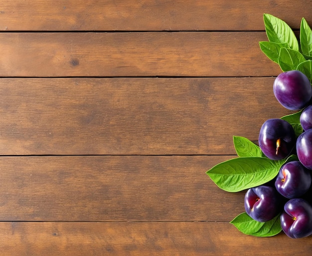 Plums on a wooden background