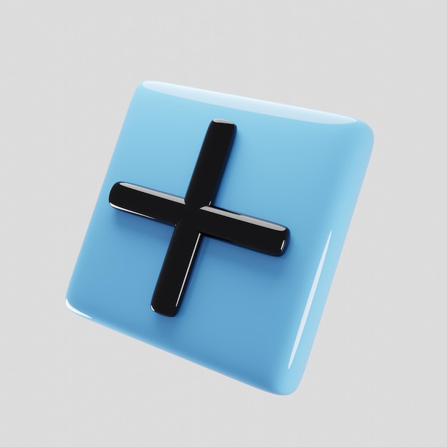 Plus icon button with cartoon style on 3d rendering 3d illustration