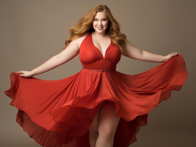 Plus size woman in emotional dynamic pose