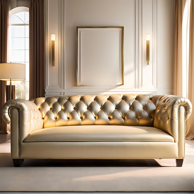 Photo plush cream leather sofa with metallic accents