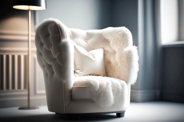 A plush luxurious white velvet armchair with a sleek contemporary design