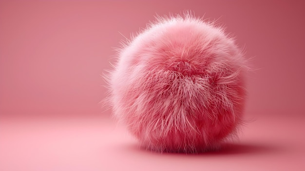 Plush Pastel Pink Fluffy Spherical Cushion with Minimalist Design and Bright Lighting